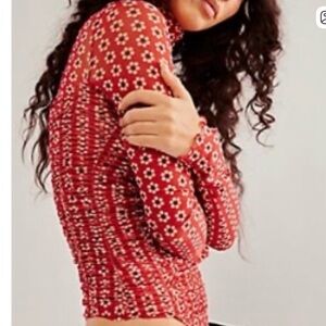 Free People Under It All Mesh Printed Body Suit, NWOT